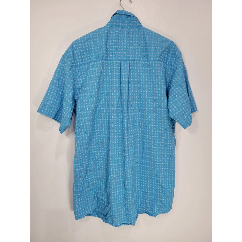 Wrangler Mens Blue Geometric Diamond Print Short Sleeve Button Down‎ Shirt XLT